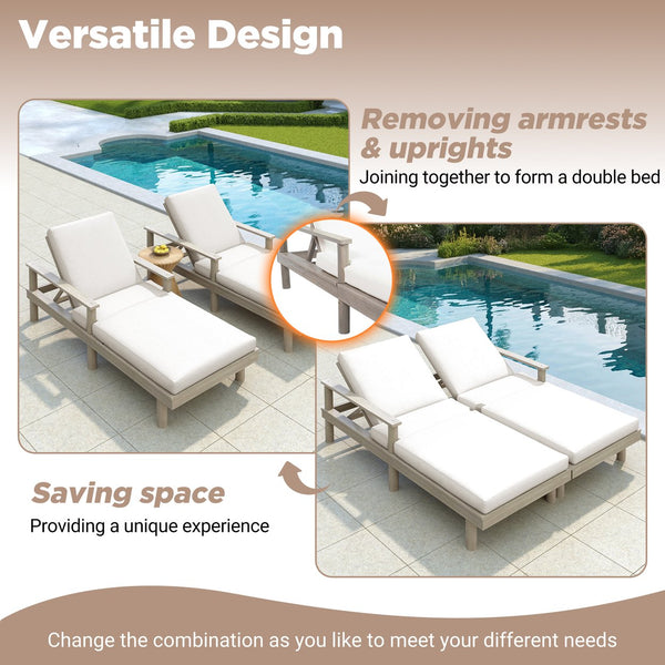 English Elm Trexm Acacia Wood Outdoor Chaise Lounge Recliner with Thick Cushions for Patio Pool Beige,Gray N715P423341E