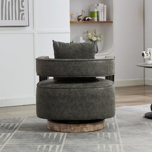 English Elm 28.9"w Swivel Barrel Accent Chair Faux Leather Open Back with Rubberwood Base Gray W3188P417873