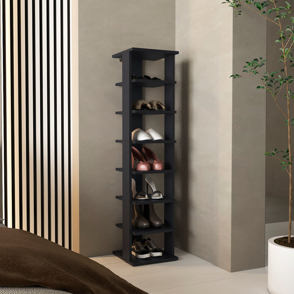 English Elm Shoe Organizer with 7 Shelves for Small Spaces — Durable Engineered Wood, Eco-Certified, Stylish Storage Black 52.76 L x 16.93 W x 3.15 H B097P369417