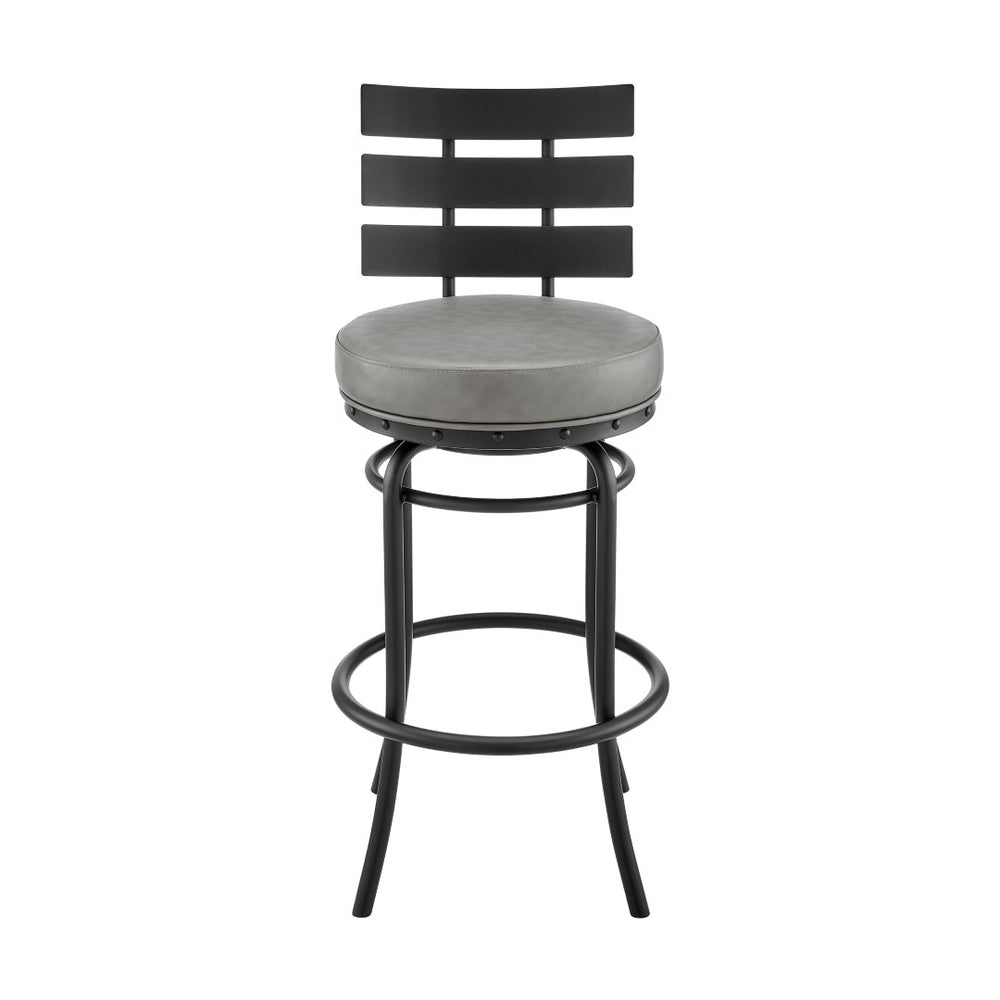 English Elm Piren Swivel Bar Stool In Elegant Black With Gray Faux Leather For Chic Home Décor & Comfort B2736P268571-GIGA
