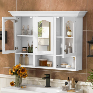 English Elm 47" Wall Mounted Bathroom Cabinet with Mirror — Space-Saving 3 Adjustable Shelves, Pine Accents, Water-Resistant Finish N710P264268K