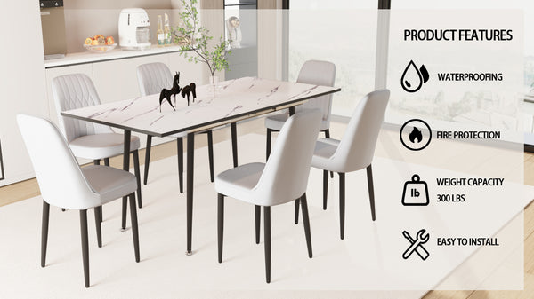 English Elm 47"-63" Expandable Dining Table Set For 2-6, Modern Design With Cushioned Chairs & Sturdy Metal Legs W2189S00262