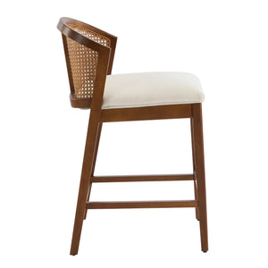 English Elm Christopher Knight Home® - Tatti Plush Padded Counter Stool Set of 2 with Rattan-Accented Curved Back and Wood Frame, Cozy Beige,Walnut N775P271407W