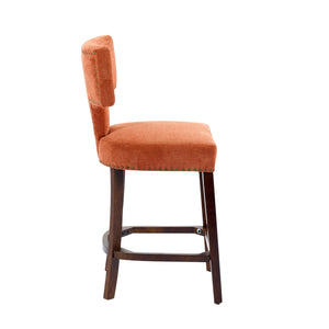 English Elm Mid Curved Backrest Bar Stools Set of 2 with Copper Nail Trim, High-Density Foam & Walnut Legs Orange W1143P296349