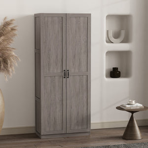 English Elm Cornelia Grey Storage Cabinet 71" Tall MDF with 6 Adjustable Shelves, Soft-Close Doors & Mop Base B365P397854