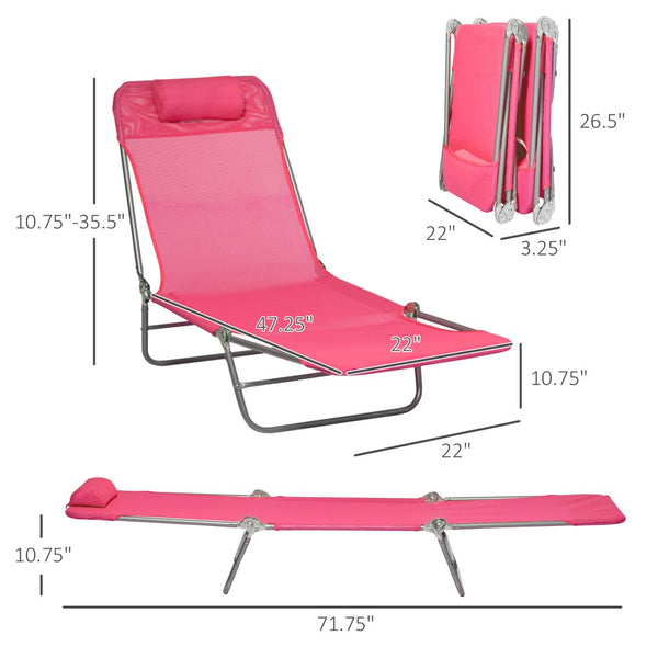 English Elm Outsunny 2 Piece Pink Folding Chaise Lounge Chairs With 6-Position Recline For Poolside Relaxation W2225P174376-GIGA