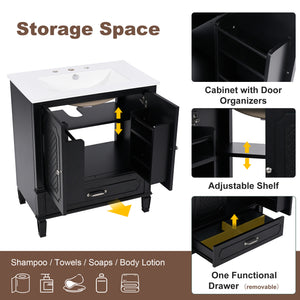 English Elm Christopher Knight Home® - 60" Bathroom Vanity Double Sink Freestanding Set with Ceramic Tops, Ample Adjustable Storage Black N759S313313B