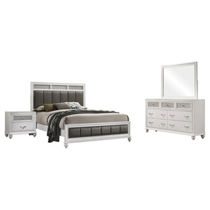 English Elm Randall Glam Eastern King Bedroom Set White Lacquer Crystal Hardware Tufted Bed B062S01799