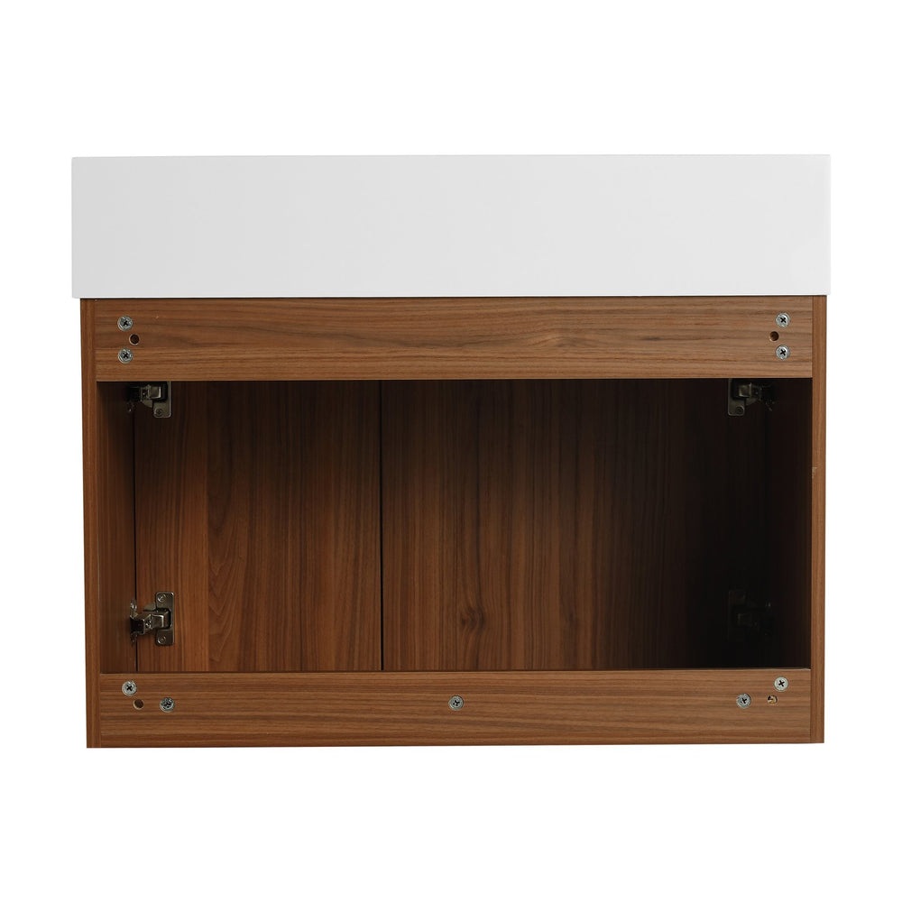 English Elm 30 Resin Sink Vanity with Soft-Close Doors, Floating Mount Design, Durable Scratch & Water-Resistant Finish Walnut W999P228750