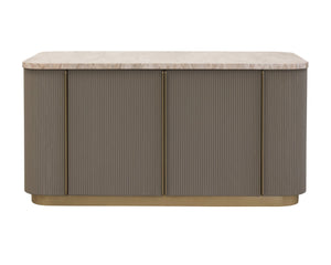 Sunpan CATALDI Kitchen Island with Marble Top & Taupe Faux Leather – Elegant Versatile Prep & Workspace 112291