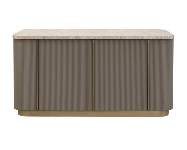 Sunpan CATALDI Kitchen Island with Marble Top & Taupe Faux Leather – Elegant Versatile Prep & Workspace 112291
