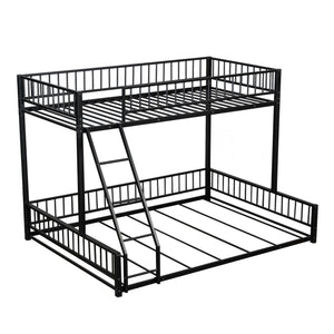 English Elm Twin XL over Queen Metal Bunk Bed with Ladder and Guardrails, Space-Saving Sturdy Frame for Kids and Guests Black N709P277756B