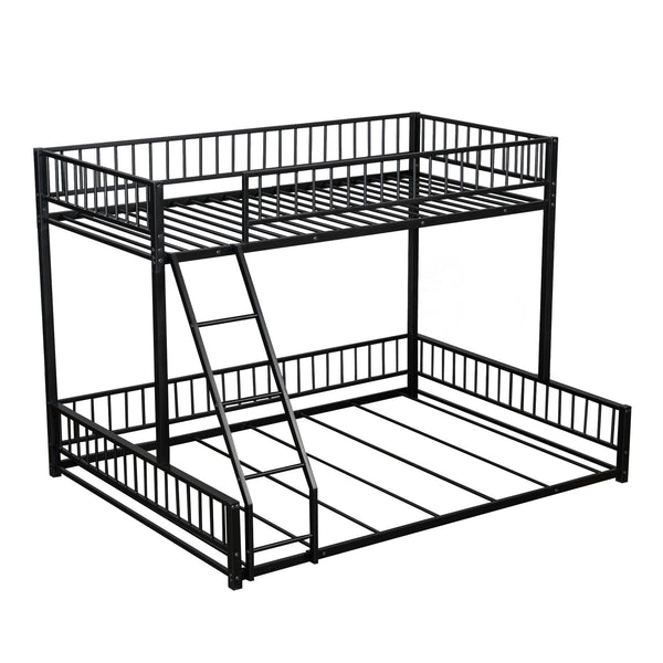 English Elm Twin XL over Queen Metal Bunk Bed with Ladder and Guardrails, Space-Saving Sturdy Frame for Kids and Guests Black N709P277756B