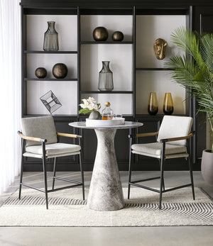 Sunpan Meadow Counter Stool - Timeless Design with Stain-Resistant Fabric and Solid Oak Wood Armrests Vault Fog