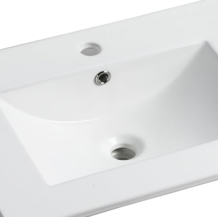 English Elm 24-inch Ceramic Undermount Bathroom Sink Gloss White Glaze with Pre-drilled Faucet Opening W3151P264908