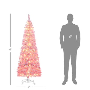 English Elm Homcom 6Ft Snow Flocked Pencil Christmas Tree With Warm White Leds – Perfect Space-Saving Holiday Decor W2225P229398