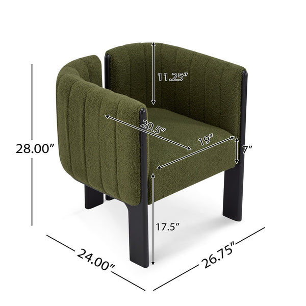 English Elm Dining Chair Set of 4 Olive Boucle Upholstered with Matte Black Rubberwood Legs N779P341494G-2
