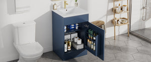 English Elm [video] 20 Inch Freestanding Bathroom Vanity with Ceramic Sink Soft Close Cabinet Blue N759P237946C