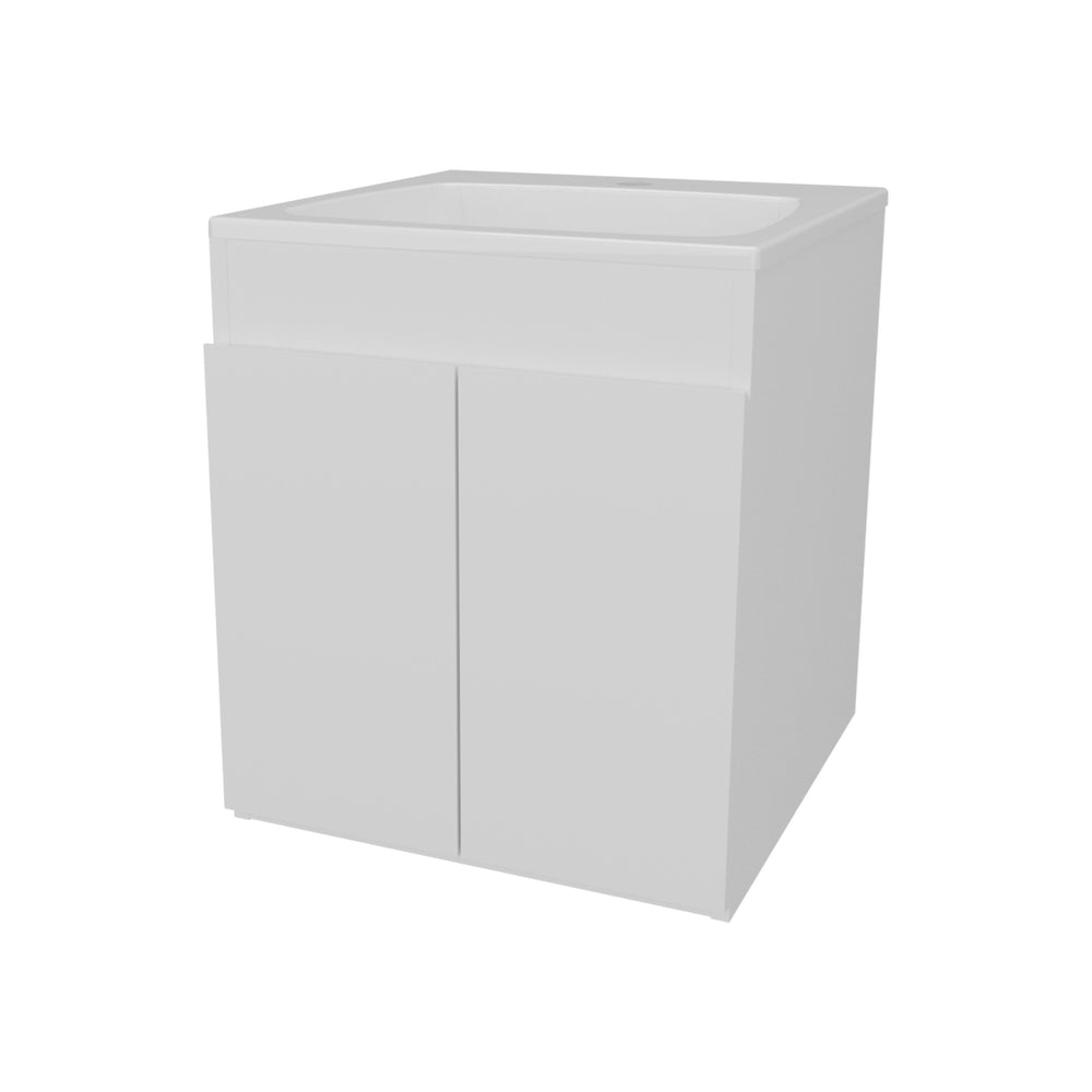 English Elm Shoshoni Compact Bathroom Vanity Cabinet with Two Doors, Scratch-Resistant Melamine Finish, Space-Saving White 25 L x 23 W x 12 H B128P314801
