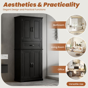 English Elm [video] Tall Matte Black Bathroom Cabinet with Drawer Adjustable Shelves and Door Racks N759P241667B