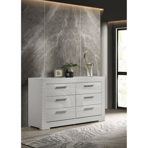 English Elm Pierce Six Drawer Diamond Embossed Dresser with Sleek High Sheen Finish for Modern Bedrooms Gloss White B062P447669
