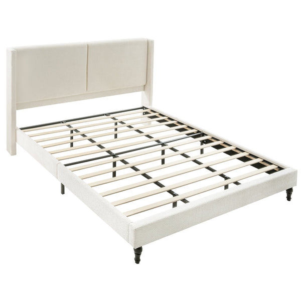 English Elm King Upholstered Bed Frame with Tall Bouclé Headboard, Solid Wood Feet, 12-Slat Support, 1000lb Capacity Beige 81.3 L x 31.5 W x 8.27 H W1716P335675