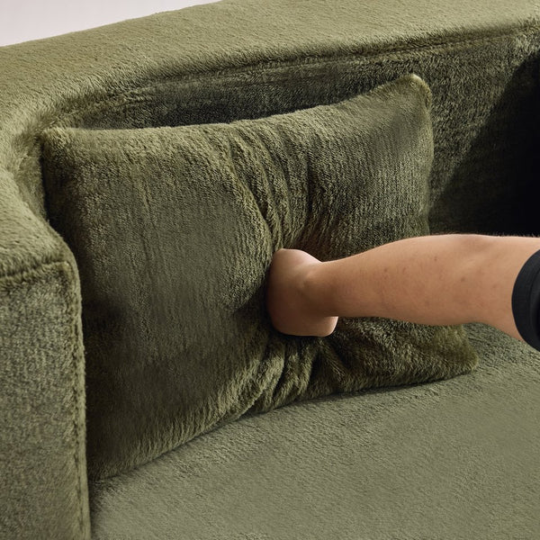 English Elm 71-inch plush folding sofa bed with high-density foam, faux fur futon convertible for guests and yoga Green W1829P362308