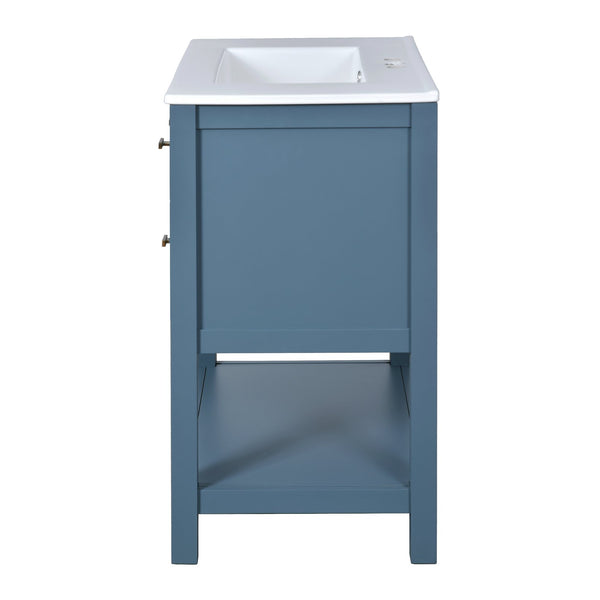 English Elm 60'' Bathroom Vanity Set With Ceramic Sink – Stylish Freestanding Storage Cabinet In Blue Finish N710SS00004C
