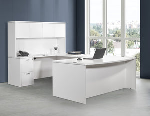 OSP Home Furnishings Napa Executive U Shaped Workstation with Hutch Ball Bearing Drawers and Wire Management White NAPWHT-TYP12
