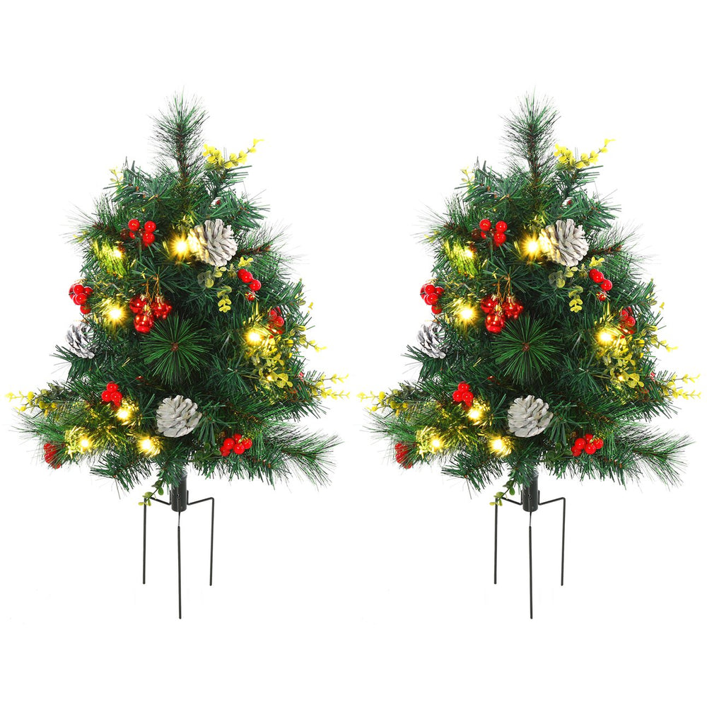 English Elm Christmas Artificial Pine Shrub Trees 2 Pack Battery Powered Led Outdoor Stake Set T3971P415392