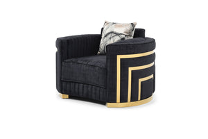 English Elm Soledad Plush 3-Seater Sofa in Rich Black Upholstery with Gold-Hued Chrome Legs & Accent Pillows B078S00629