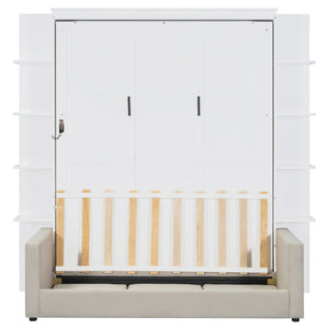 English Elm Queen Murphy Bed with Integrated Sofa Space Saving Fold Down Cabinet for Studio Living White LP000591AAK-2