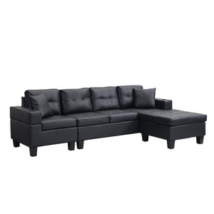 English Elm Sectional Faux Leather L Shape Sofa with Reversible Chaise and Cup Holder Modern W311S00062