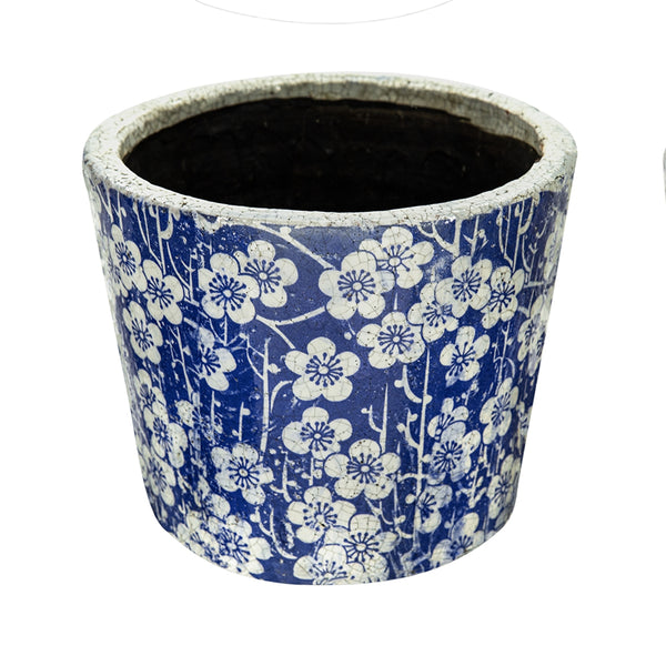 English Elm Set of 4 Terracotta Planters Distressed Blue White Glaze Antique Ceramic Style W2078P495142