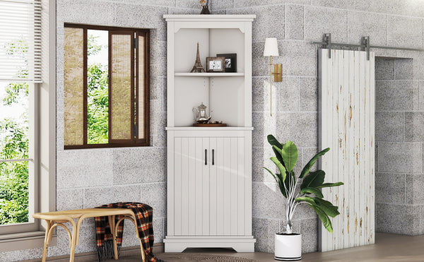 English Elm Tall Corner Cabinet White Mdf Open Shelves Closed Storage for Any Room W1580P414889