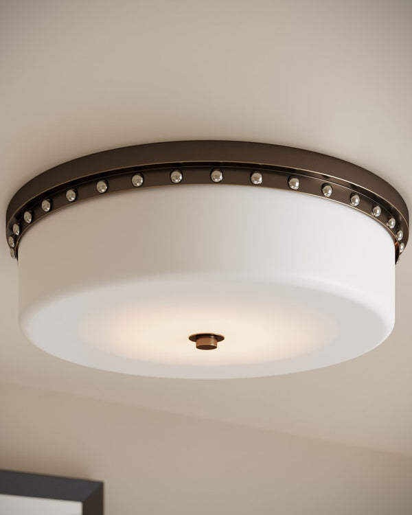 Currey & Company Barnabe Brass Flush Mount Light - Elegant Design With Adjustable Led & Opaque Glass Diffuser For Style Black Glass ,Metal 9999-0079-currey-company