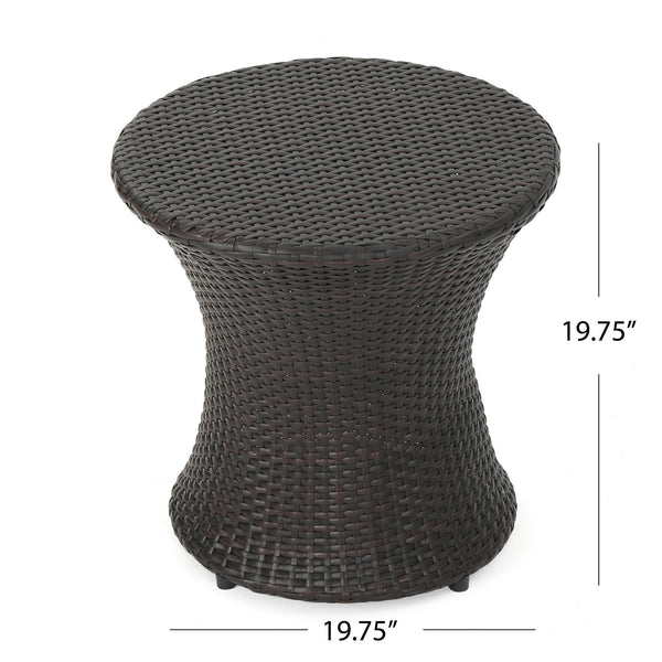 English Elm 19" Kono Hourglass Wicker Side Table Pe Rattan Sculptural Accent for Patio or Living Room Brown Multi N773P362078B