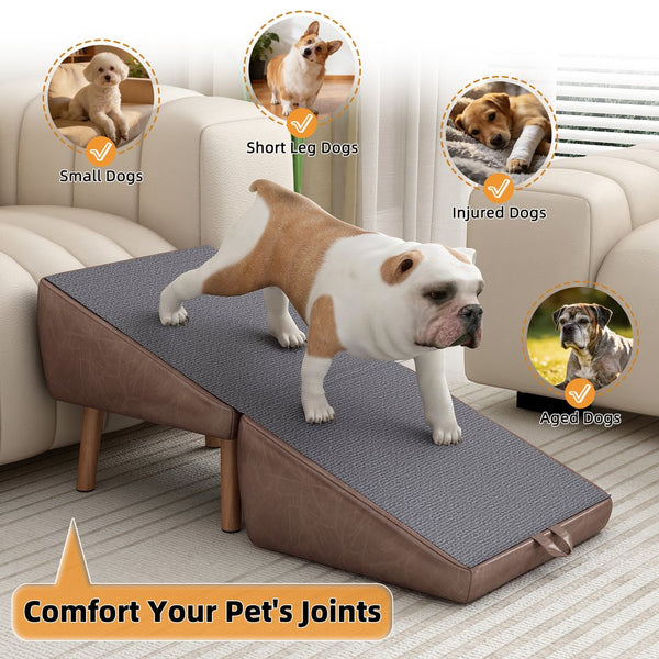 English Elm Dog Pet Stairs Solid Wood Foldable Ramp with Ottoman Style for Couch or Bed Brown W2641P440163