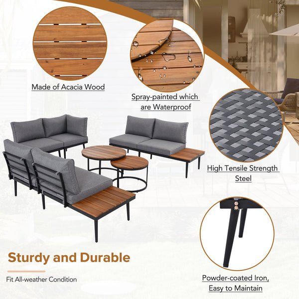 English Elm Trexm Modular Outdoor Sectional with Acacia Wood Nesting Tables and Washable Cushions TM000001AAE