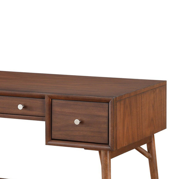 English Elm 3 Drawer Walnut Writing Desk with Splayed Legs for Mid-century Home Office Style B056P416789