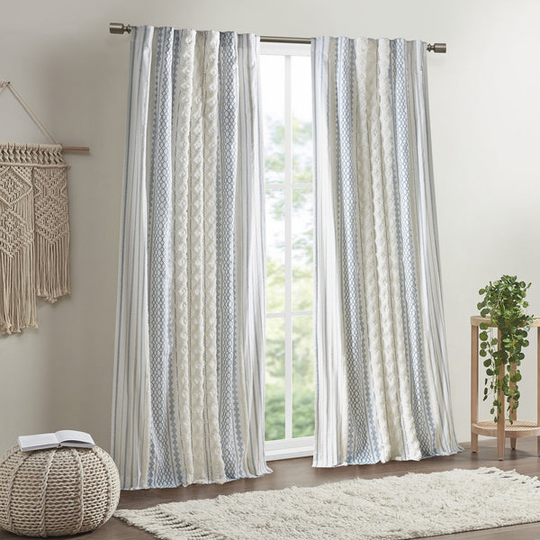 English Elm Cotton Printed Chenille Stripe Curtain Panel with Lining, 50x108, Rod Pocket & Back Tabs for Light Control and Texture Decor B035P294215
