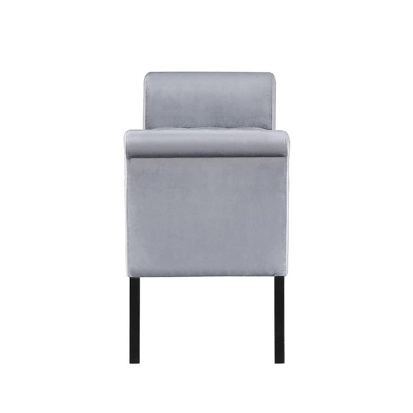 English Elm Velvet Upholstered Storage Bench with Button Tufting, Flared Arms and Wooden Legs, Luxe Hidden Storage Silver B016P383445