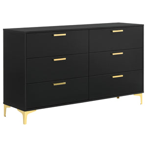 English Elm Lexie Black 6-Drawer Rectangular Dresser with Gold Metal Base & Fingerprint-Resistant Finish, Modern Classic B062P333483