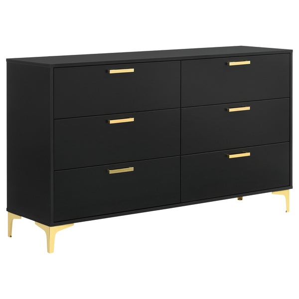 English Elm Lexie Black 6-Drawer Rectangular Dresser with Gold Metal Base & Fingerprint-Resistant Finish, Modern Classic B062P333483