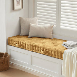 English Elm 1- Piece Tufted Chenille Floor Cushion with Scalloped Edge for Bohemian Living Spaces Yellow B035P482972