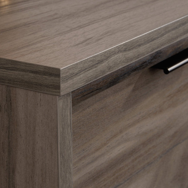 English Elm Credenza, Dark Gray finish – Spacious 65.25" storage buffet with adjustable shelves, cord management, drawers, versatile placement B356P367838