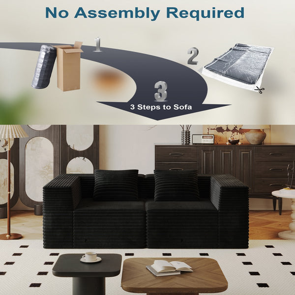 English Elm Modular Corduroy L-Shape Sectional Sofa with Deep Seat, Memory Foam Comfort and Easy No-Assembly Setup Black W3434P383552