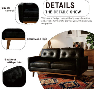 English Elm 65-inch Two Seat Sofa Breathable Foil Fabric Diamond Quilted Back Solid Wood Legs Black W5568P478823