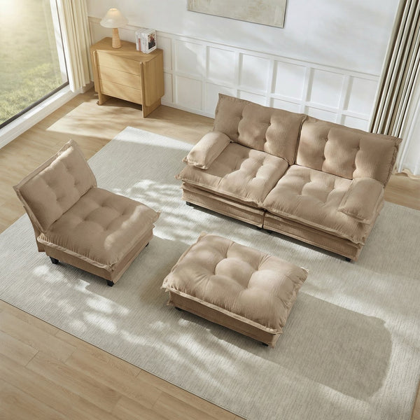 English Elm 107" Modular Cloud Sectional Chenille Deep Seat Couch with Lattice Cushions for Apartments Light Coffee W714S01707