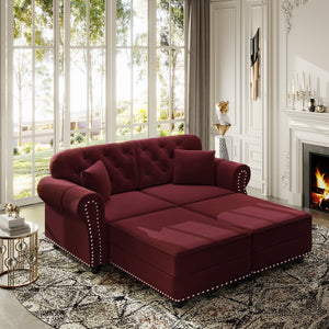 English Elm 63"upholstered Velvet Loveseat with Tufted Back Nailhead Arms Chesterfield Living Room Burgundy W1885S00381
